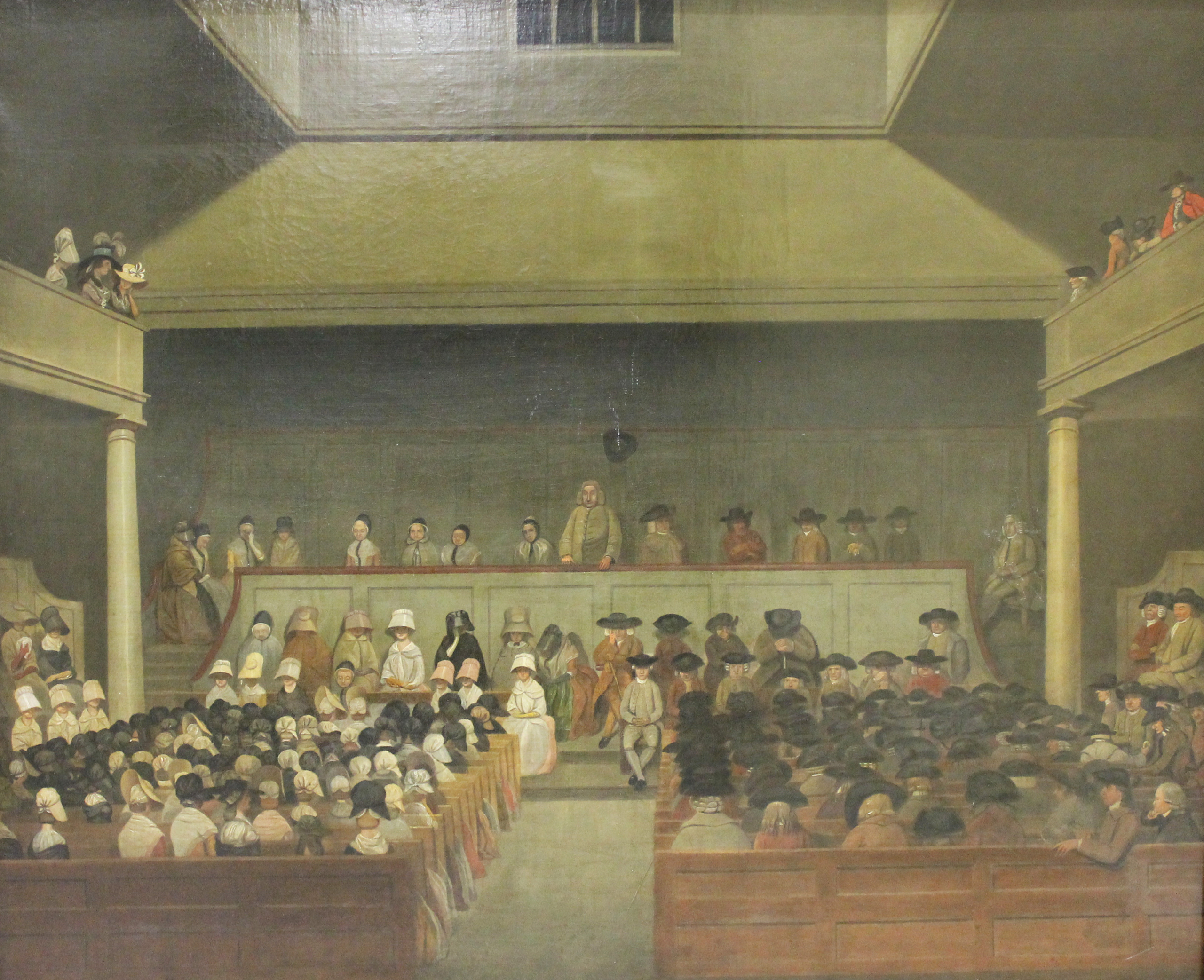 A Quaker meeting taking place in Gracechurch Street Meeting House, London ca 1730 [credit Library of the Society of Friends]
